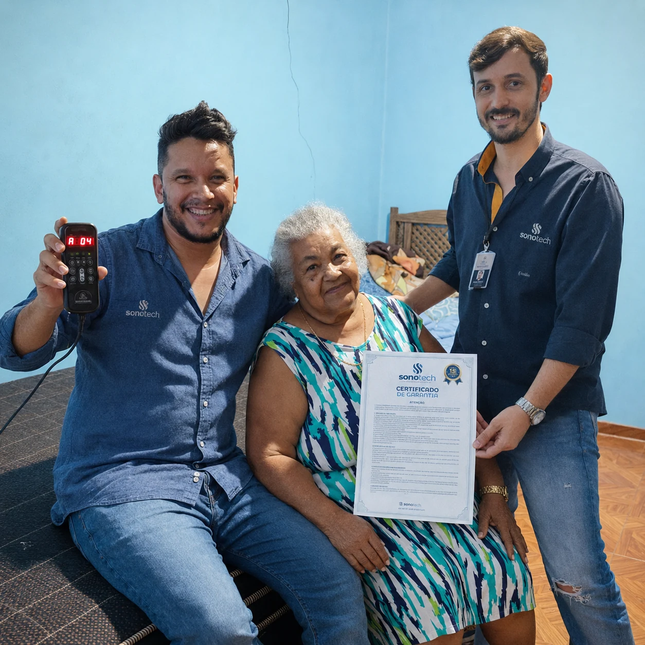 Cliente atendida em Almenara com certificado SonoTech