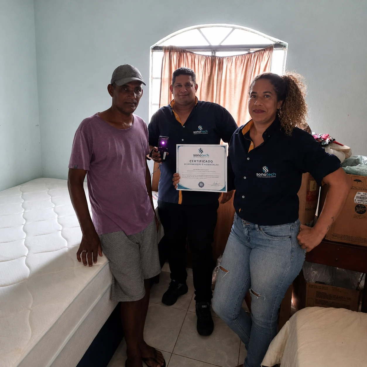 Certificação de desinfecção em andamento com a equipe SonoTech